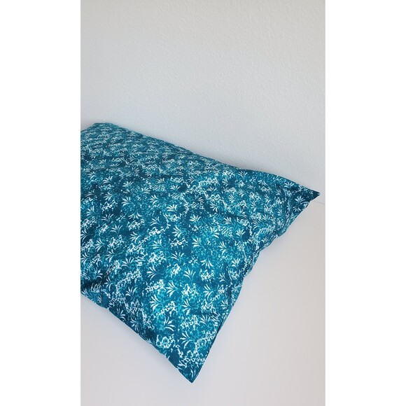 Blue Pillowcase with White Ti Leaves Pattern | Handmade | Poly-Cotton Blend - Picture 3 of 3